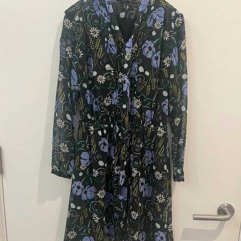Banana Republic Dark Floral Print Long Sleeve Dress Size XS Fall Romantic - Picture 7 of 9
